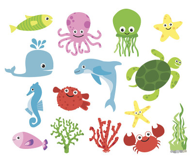 可爱的矢量海洋生物