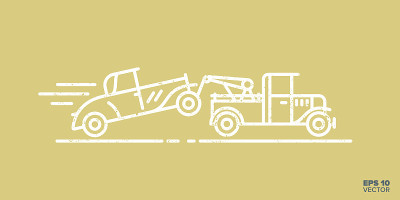 Fast tow truck with car on hook cartoon icon