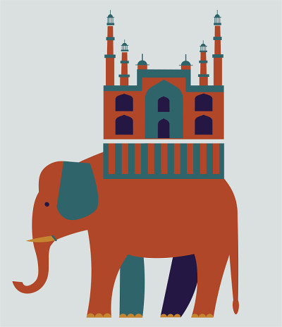 Elephant carrying Agra Red Fort, India