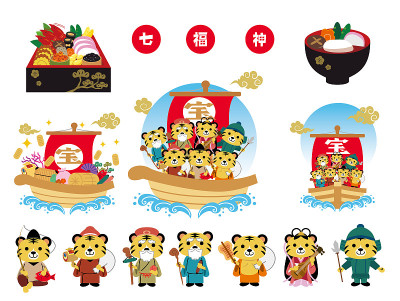 贺岁卡2022虎年七福神