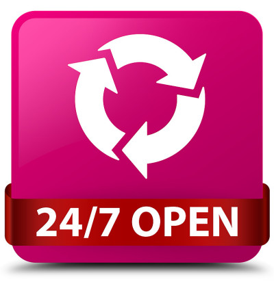 24/7打开中间粉色方形纽扣红丝带