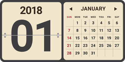 2018年1月日历矢量插图