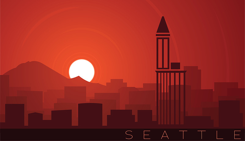 Seattle Low Sun Skyline Scene