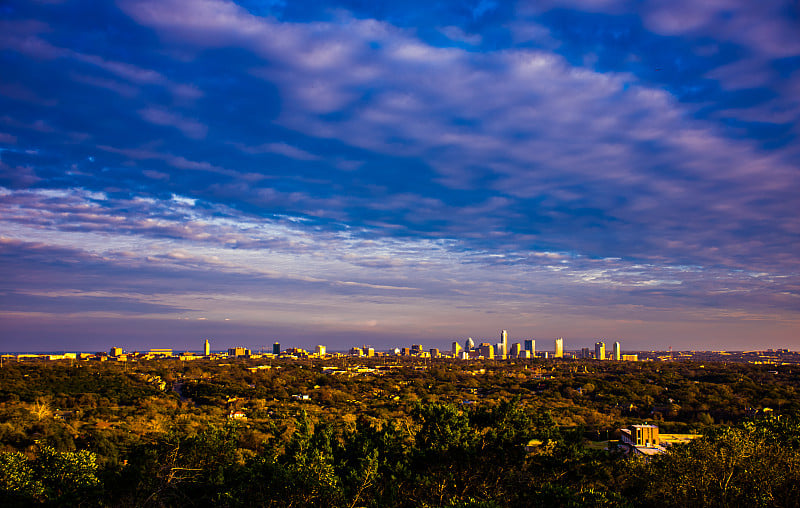 奥斯汀德克萨斯天际线城市景观Cloudscape