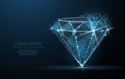 钻石。低聚线框网格。珠宝，宝石，奢侈和丰富的象征，插图或背景