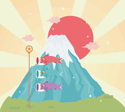 富士山和锦鲤鱼旗