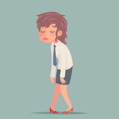 疲惫凌乱的女商人悲伤疲惫的女人性格复古卡通设计矢量插图