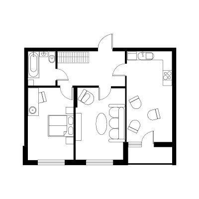 矢量插图。建筑师设计的带有家具的建筑。平面设计