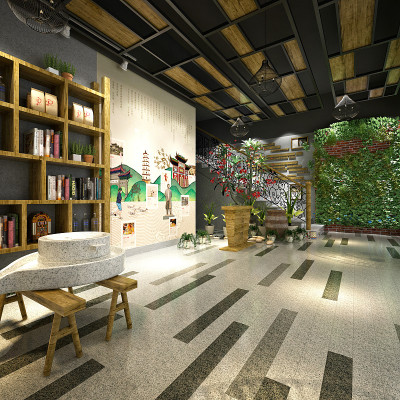 餐厅和餐厅的3D渲染