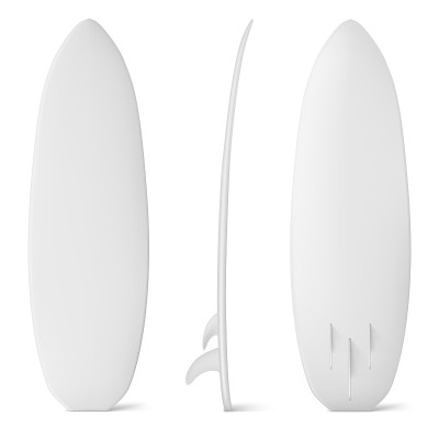 White surfboard mockup, isolated sea surf board