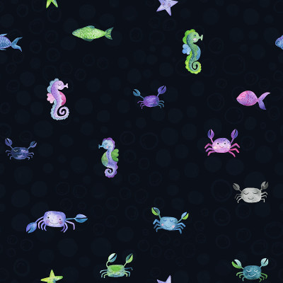 水彩画的海洋生物。可爱漂亮的手绘水彩无缝图案