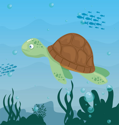 海龟动物在海洋中，海洋世界的居住者，可爱的水下生物，栖息海洋