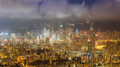 香港晚上的香港城市