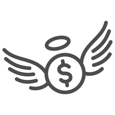 飞行美元硬币线图标，金融概念，美元硬币与翅膀的标志在白色的背景，飞行现金图标轮廓风格的移动概念和网页