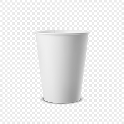 矢量现实3d白纸一次性杯子图标隔离在透明网格背景。设计模板的图形，模型。前视图