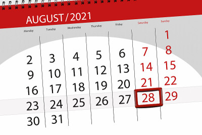 2021年8月的日历计划，截止日期，28日，周六