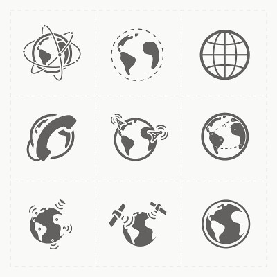 地球矢量图标设置在白色背景上。