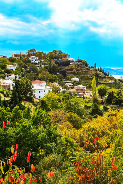 山村鸟瞰图，Pelion，希腊