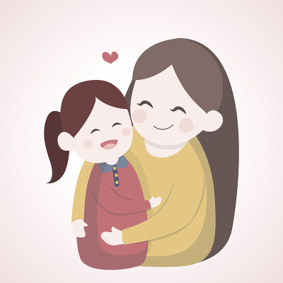 母亲拥抱她的女儿，矢量人物插图