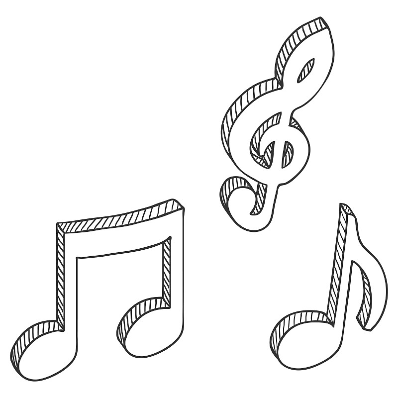 Vector Set of Sketch Symbols Musical Notes.