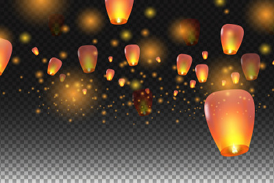 Lanterns isolated on transparent background.