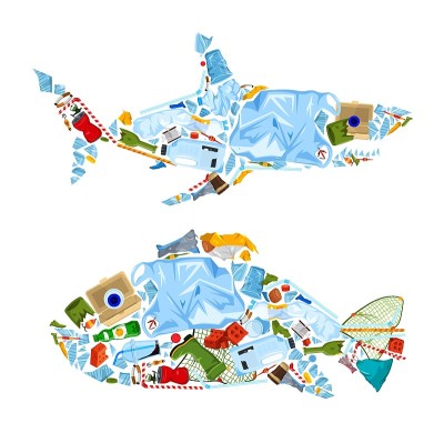 拯救海洋。不同的废物污染海洋和海滩。