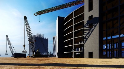 黄昏时的建筑工地
