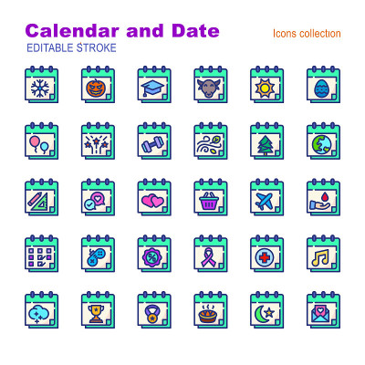 30 illustration filled outline icon pack calendar 