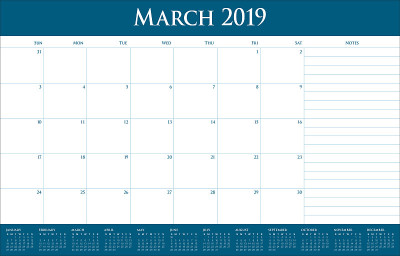 2019年3月台历矢量插图