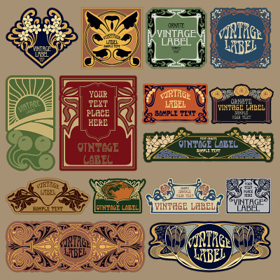 vector vintage items:标签Art Nouveau