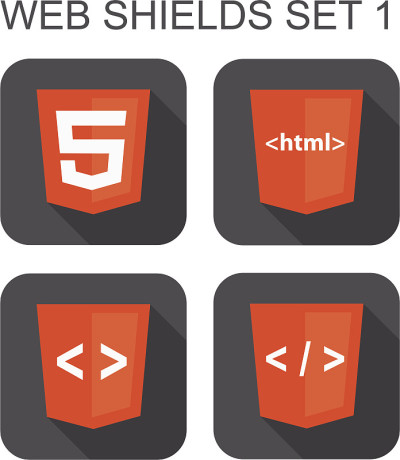 矢量集合HTML web开发屏蔽标志:html5, t