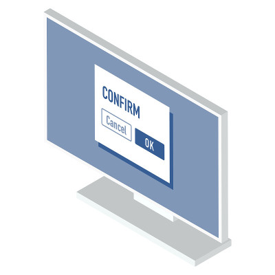 PC监控矢量插图。显示确认。