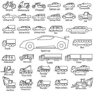 car icon set, vector outline automobile cars