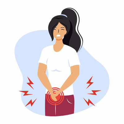 一个患有膀胱疾病的女孩膀胱炎、尿道炎、尿失禁或其他尿道问题。