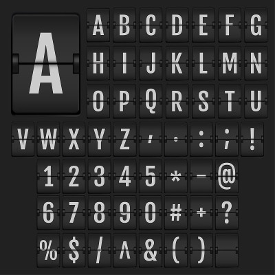 现实的翻转字母表和数字。