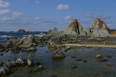 在Sadogashima的Meoto-Iwa风景