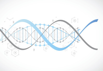 科学模板，带有DNA分子的蓝色壁纸或横幅