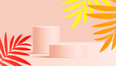 你好夏季销售水平横幅在时尚明亮的颜色与讲台或平台矢量插图