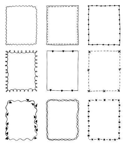 set of hand-drawn doodle frames