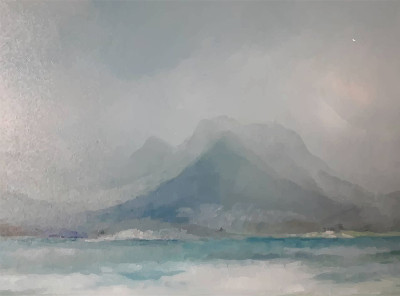 海景。水彩插图。丙烯颜料，油画