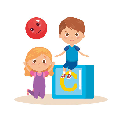 little kids couple playing with block