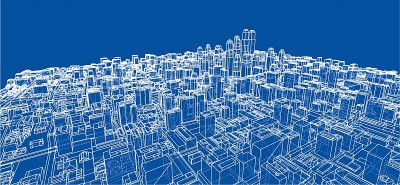 线框城市，蓝图风格
