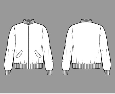 拉链Bomber ma-1飞行夹克技术时尚插图与罗纹领，袖口，腰部，超大，长袖