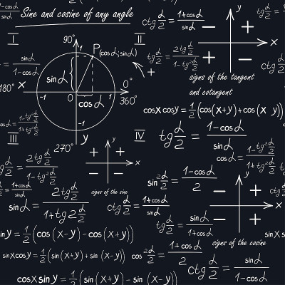 一种数学无缝模式与几何形状和公式。学校backround。带方程的黑板