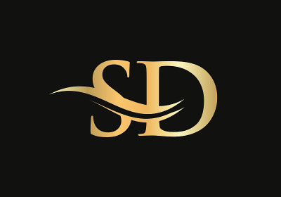 金色SD字母标志设计。SD标志设计具有创意和现代时尚