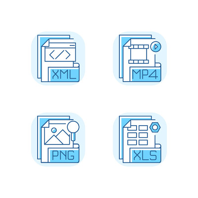 File types blue RGB color icons set
