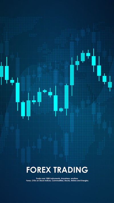 Forex trading chart on a blue background.