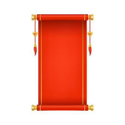 逼真的3d详细的红色中国卷轴。向量