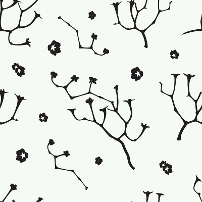 Random Branch With Flower Black And White Fall Pat