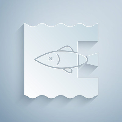 Paper cut Stop ocean plastic pollution icon isolat